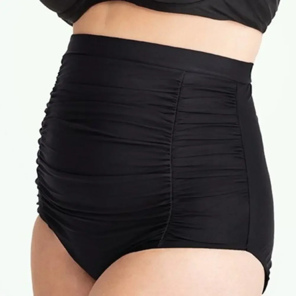 EMPETUA by SHAPERMINT NIP $45 High-Waisted Control Ruched Bikini Bottom Black